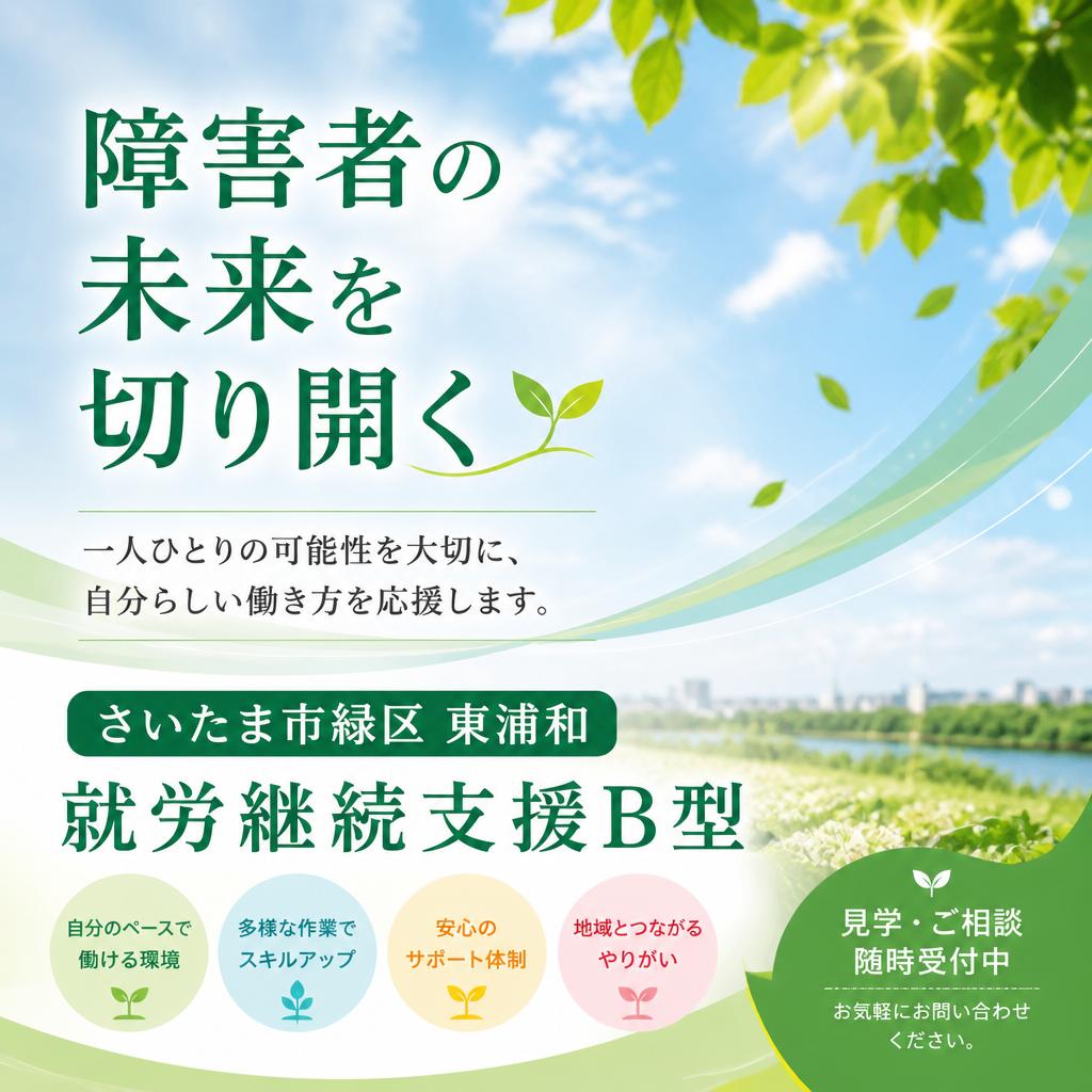 障害者の未来を切り開く、さいたま市緑区東浦和の就労継続支援B型