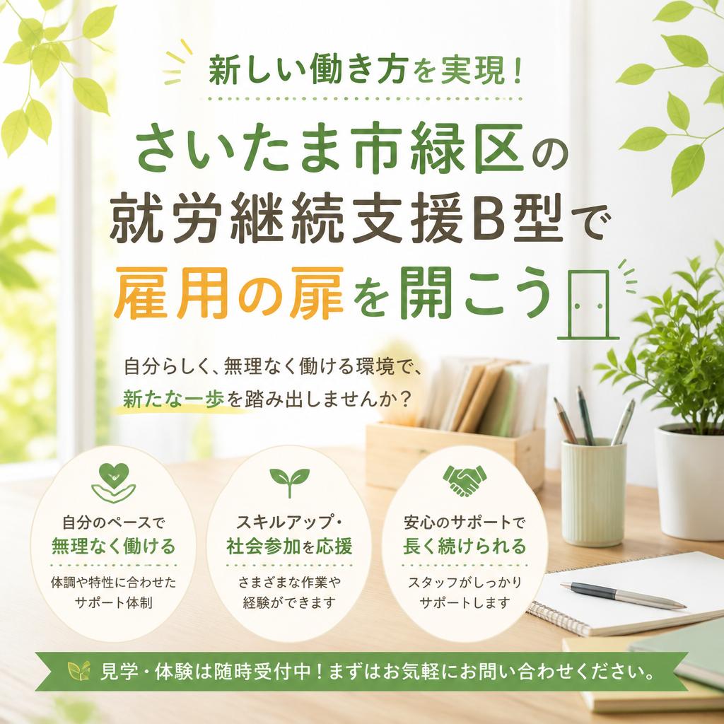 新しい働き方を実現！さいたま市緑区の就労継続支援B型で雇用の扉を開こう