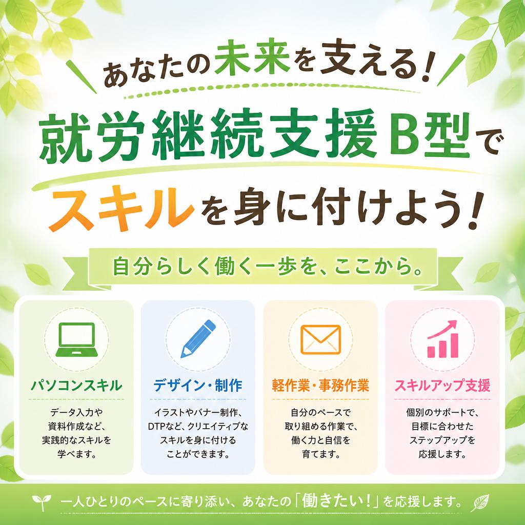 あなたの未来を支える！就労継続支援B型でスキルを身に付けよう！