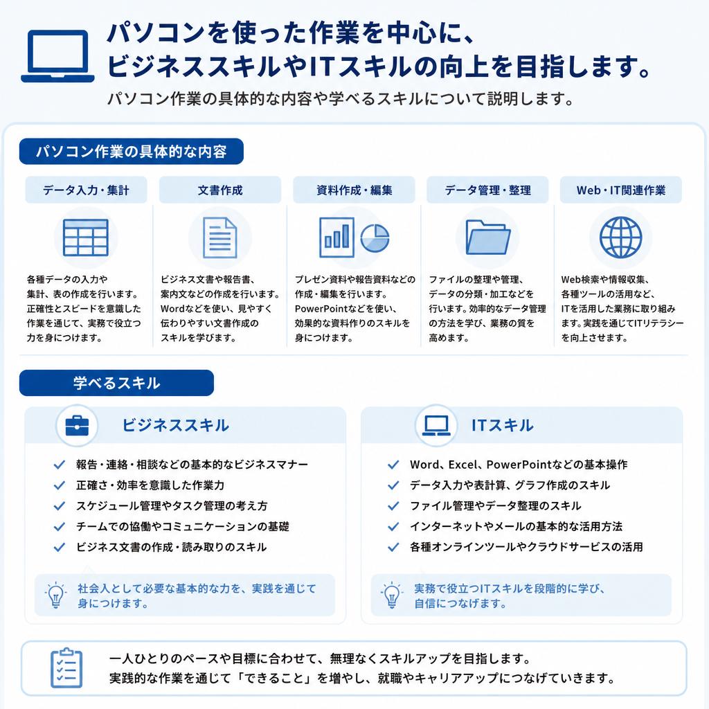 パソコン作業を通じたスキルアップ