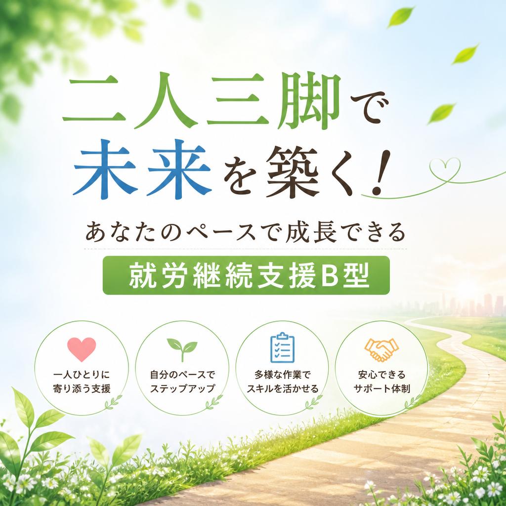 二人三脚で未来を築く！あなたのペースで成長できる就労継続支援B型