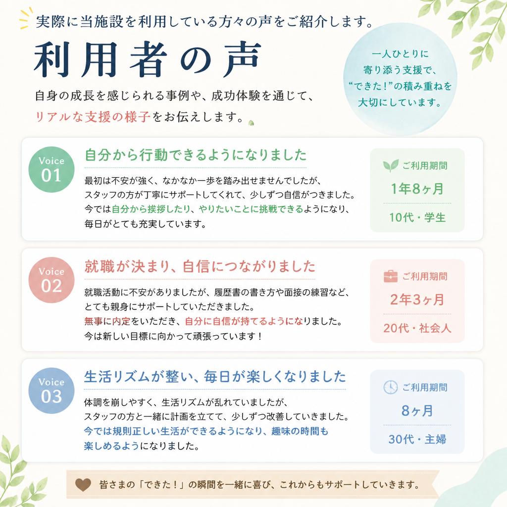利用者の声：成長する楽しさを実感！