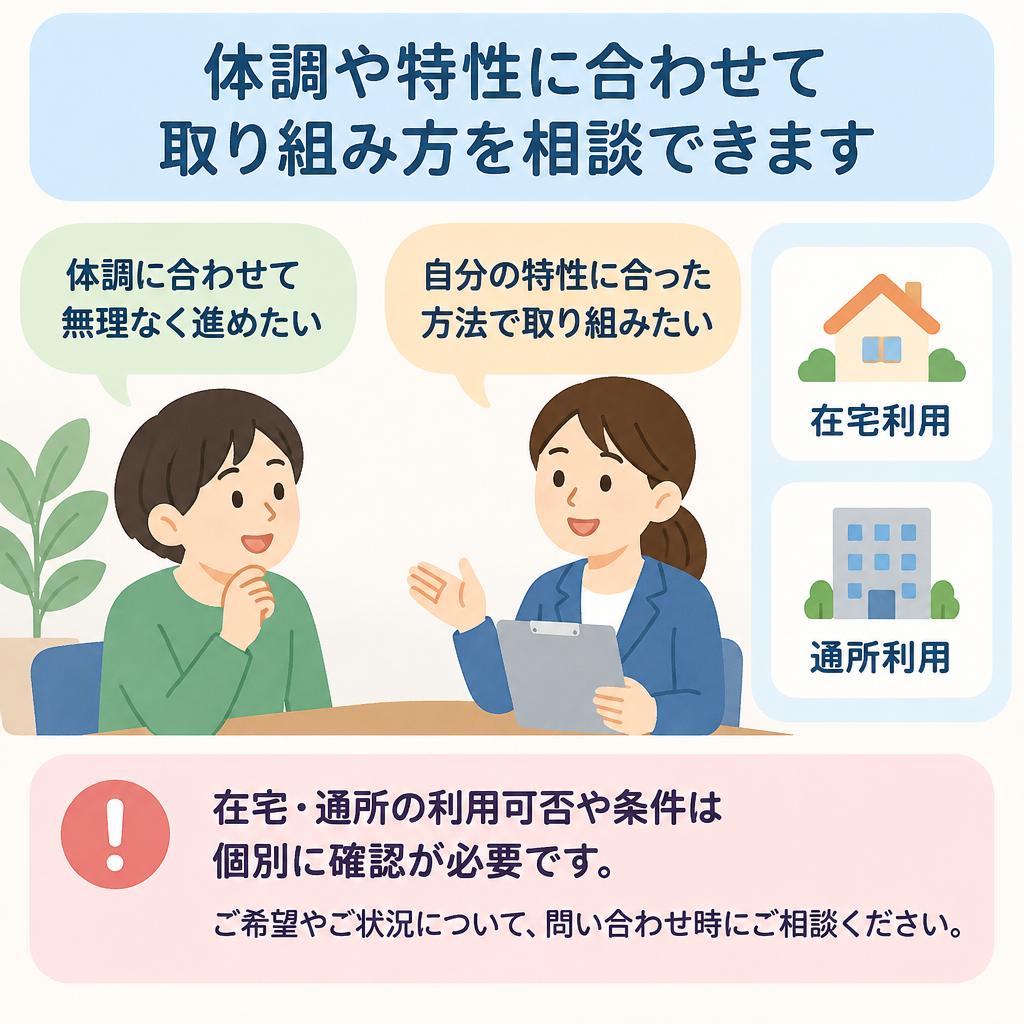 無理のないペースで通える場所を一緒に考えます
